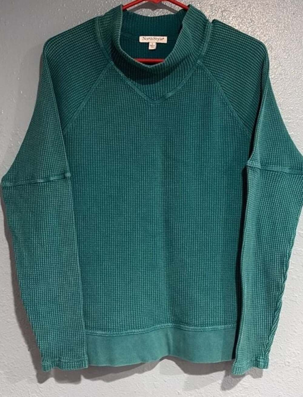 NorthStyle Women's Vintage-Wash Waffle Knit Mockneck Pullover